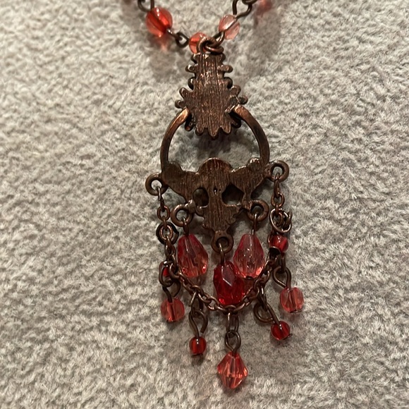 Copper Beaded Amulet Style Chandelier Necklace 16” - Picture 4 of 7